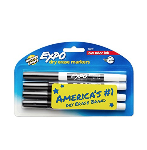 EXPO 86661 Low-Odor Dry Erase Markers, Fine Point, Black, 4-Count only $2.55