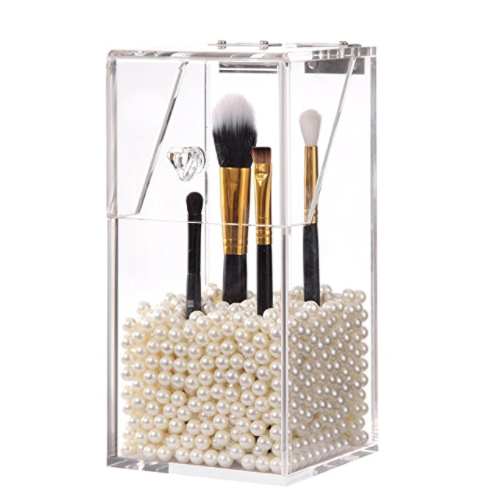 PuTwo Makeup Brush Holder Dustproof Acrylic Storage Box Makeup Organizer, White Pearl, Small, 37.39 Ounce only $17.99