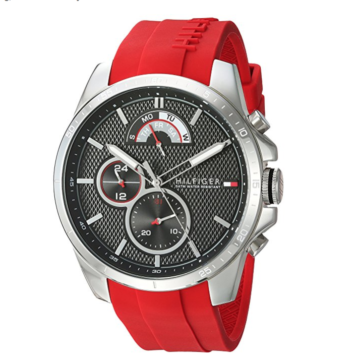 Tommy Hilfiger Men's 'COOL SPORT' Quartz Stainless Steel and Silicone Casual Watch, Color:Red (Model: 1791351) only $98.60