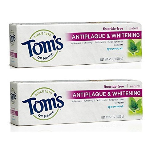 Tom's of Maine 預防牙菌斑無氟美白牙膏，2支裝，原價$12.37，現點擊coupon后僅售$6.29，免運費