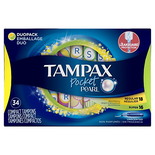 Tampax Pocket Pearl Duopack (Regular/Super) Plastic Tampons, Unscented, 34 Count (Packaging May Vary), Only $5.99 after clipping coupon
