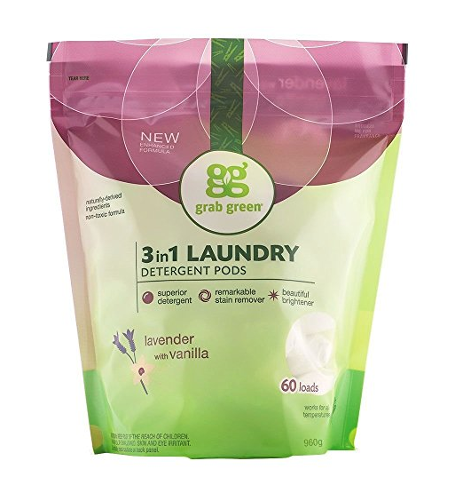 Grab Green Natural 3合1洗衣粉 60剂量，原价$13.59, 现点击coupon后仅售$8.71，免运费！