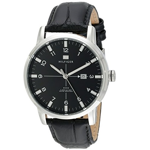 Tommy Hilfiger Men's 1710330 Stainless Steel Watch with Black Genuine Leather Band, Only $47.53, free shipping