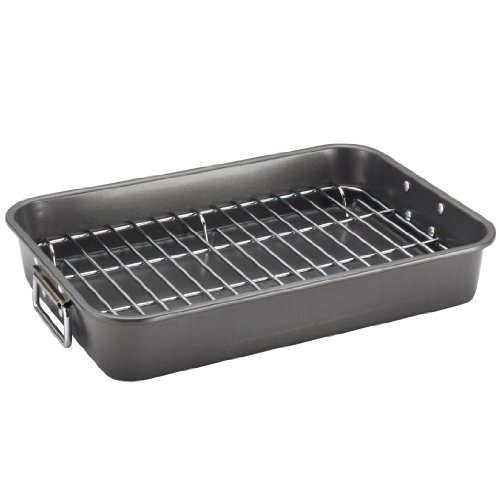 Farberware Bakeware Nonstick Steel Roaster with Flat Rack, 11-Inch x 15-Inch, Gray, Only $21.99