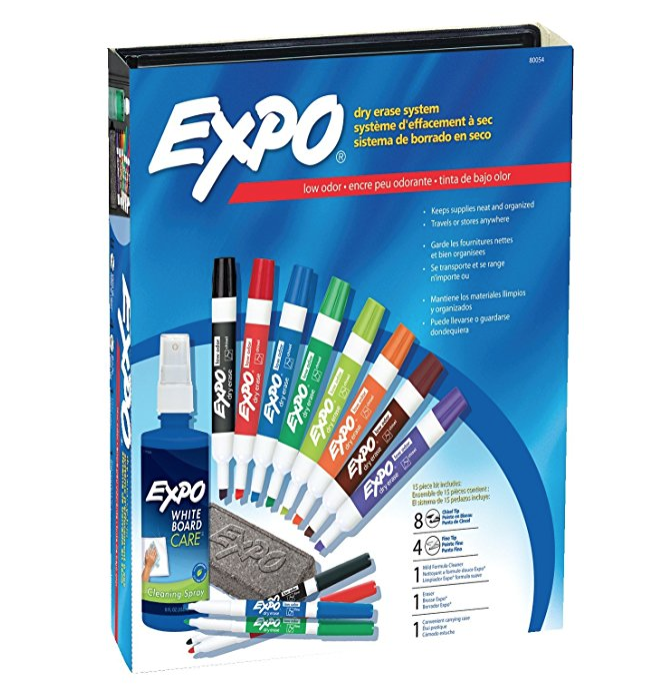 EXPO 80054 Low-Odor Dry Erase Markers, Chisel Tip, Assorted Colors, 15-Piece Set only $13.49