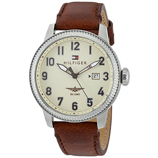 Tommy Hilfiger Men's 'JASPER' Quartz Stainless Steel and Leather Casual Watch, Color:Brown (Model: 1791315) $59.51，FREE Shipping