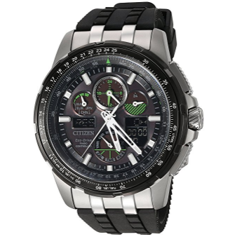 Citizen Men's 'Eco-Drive' Quartz Stainless Steel and Polyurethane Aviator Watch, Color:Black (Model: JY8051-08E) $331.99
