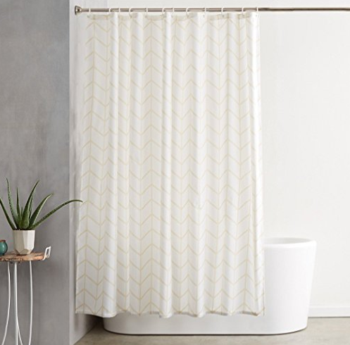 AmazonBasics Shower Curtain with Hooks (Treated to Resist Deterioration by Mildew) - 72 x 72 inches, Natural Herringbone only $8.05