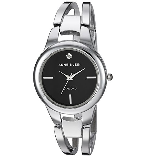 Anne Klein Women's AK/2629BKSV Diamond-Accented Silver-Tone Open Bangle Watch, Only $34.80, free shipping