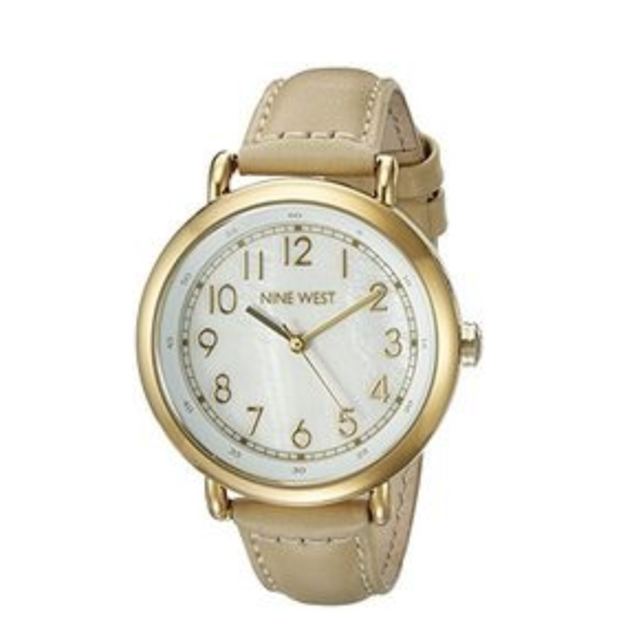 Nine West Women's NW/1726WMNT Easy To Read Gold-Tone and Tan Leather Strap Watch, Only $29.99, You Save $21.76(42%)