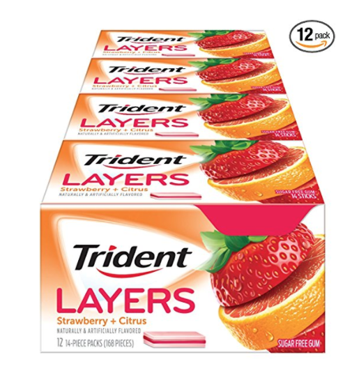Trident无糖口香糖 草莓橘子味 18x12条 ，现点击coupon后仅售$9.56，免运费。