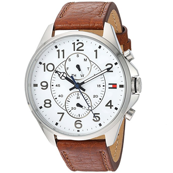 Tommy Hilfiger Men's Quartz Stainless Steel and Leather Watch, Color:Brown (Model: 1791274) $79.16，FREE Shipping