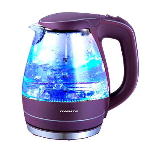 Ovente 1.5L BPA-Free Glass Electric Kettle, Fast Heating with Auto Shut-Off and Boil-Dry Protection, Cordless, LED Light Indicator, Purple (KG83P), Only $15.06