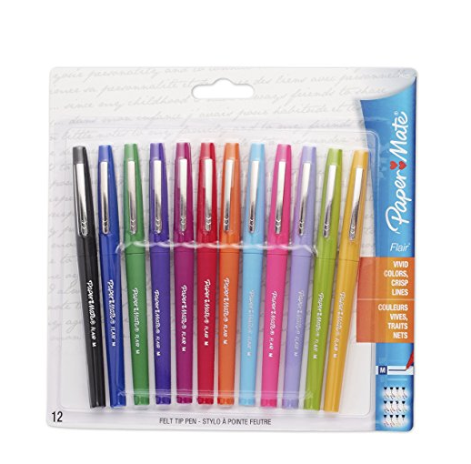 Paper Mate 74423 Flair Felt Tip Pens, Medium Point, Assorted Colors, 12-Count only $5.24