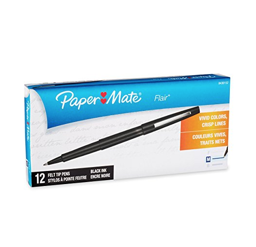 Paper Mate Point Guard Flair Needle Tip Stick Pen, Ink, 0.7mm, Pack of 12, Black (8430152), Only $4.67, You Save $16.32(78%)