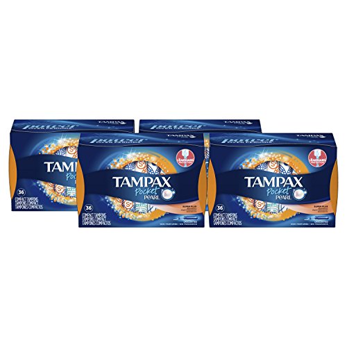 Tampax Pocket Pearl Super Plus Plastic Tampons, Unscented, 36 Count, 4 Boxes, (Total 144 Ct), Only $22.56, free shipping after clipping coupon and using SS