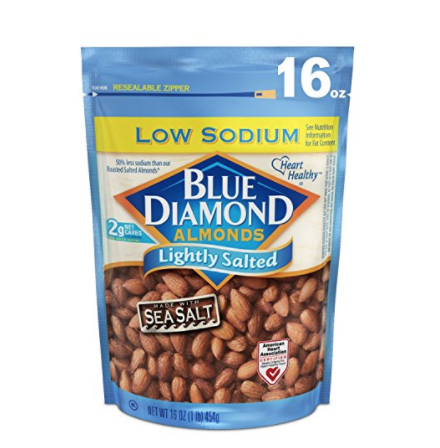 Blue Diamond 美国大杏仁海盐味 少盐配方 16oz，现仅售$5.69，免运费！