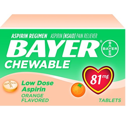 Bayer 阿司匹林咀嚼片81mg，橘子口味，108片 ，原价$7.49，现点击coupon后仅售 $4.36