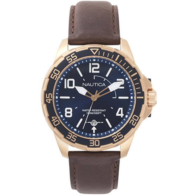 Nautica Men's 'PILOT HOUSE' Quartz Stainless Steel and Leather Sport Watch $74.31，FREE Shipping