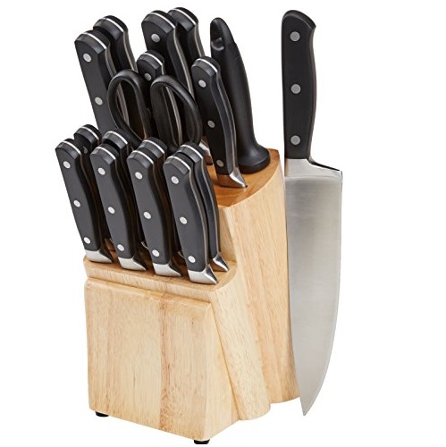 AmazonBasics 厨房不锈钢刀具 18件套，原价$64.99，现仅售$42.19，免运费