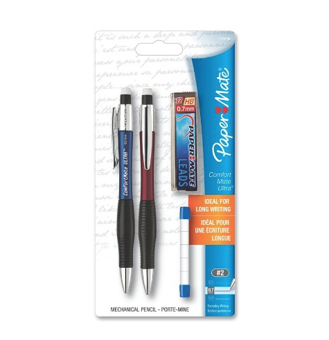 Paper Mate Comfort Mate Ultra Mechanical Pencil Set, 0.7mm, HB #2, Assorted Colors, 2 Count only $1.96