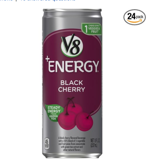 V8 +Energy Black Cherry Vegetable & Fruit Juice, 8 Ounce (Pack of 24) (Packaging May Vary) only $11.14