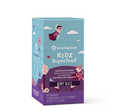 Amazing Grass, Organic Vegan Kidz Superfood Powder with Greens, Flavor: Berry Blast, Box of 15 Individual Servings only $9.59