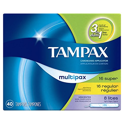 Tampax Cardboard Applicator Tampons, Multipack, Light/Regular/Super Absorbency, Unscented, 40 count - Pack of 3 (120 Total Count), Only $16.70