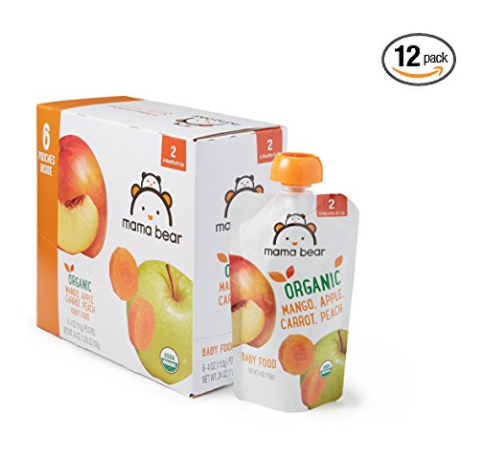 Amazon Brand - Mama Bear Organic Baby Food Pouch, Stage 2, Mango Apple Carrot Peach, 4 Ounce Pouch (Pack of 12) only $9.68