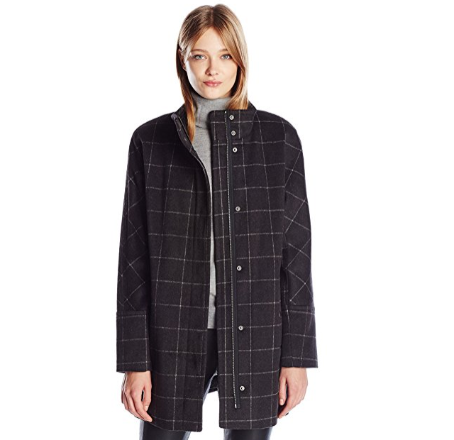 Lucky Brand Women's Windownpane High Collar Wool Coat With Hidden Placket only $29.32