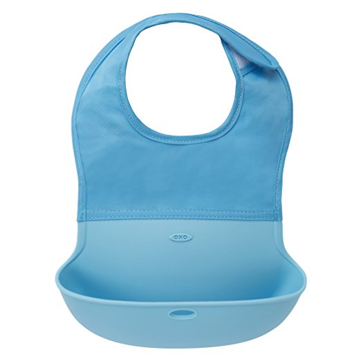 OXO Tot Waterproof Silicone Roll Up Bib with Comfort-Fit Fabric Neck, Aqua, Only$6.99