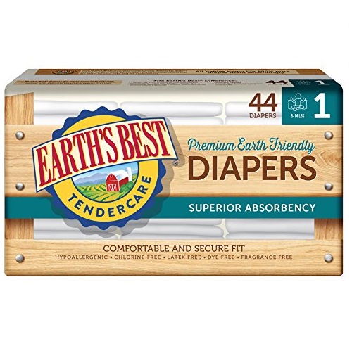 Earth's Best TenderCare Chlorine-Free Diapers, Fragrance Free, Size 1, Weight 8-14 lbs, 44 Count (Pack of 4), Only $35.09, free shipping after clipping coupon and using SS