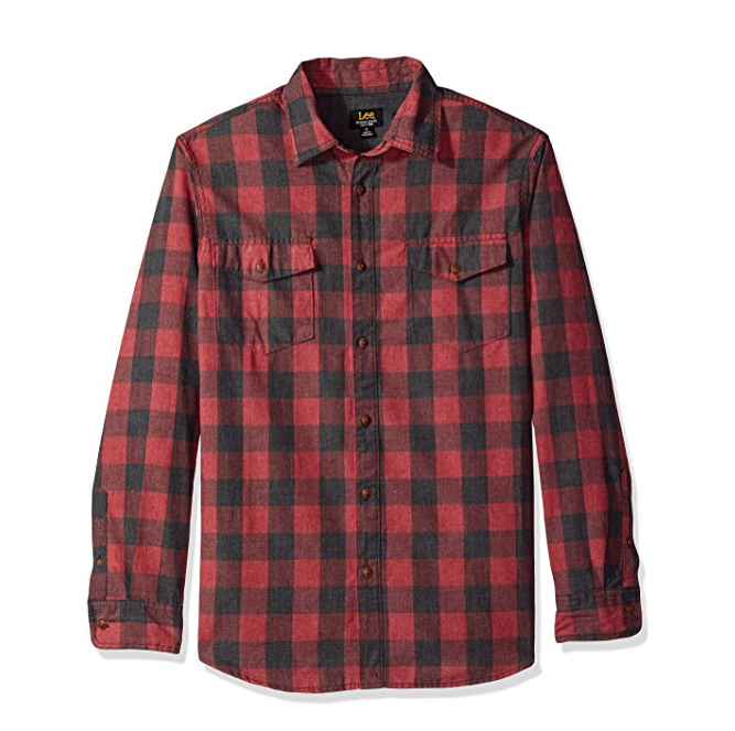 LEE Men's Long Sleeve Heathered Button Down Shirt, Biking Red, Large, Only $11.58