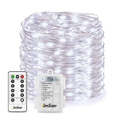 Homestarry LED String Lights,Battery Powered Cool White String Lights With Remote,132leds Indoor Decorative Silver Wire Lights for Bedroom $9.20