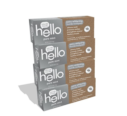 Hello Oral Care Extra Whitening Fluoride Toothpaste, Peroxide-Free, No Artificial Sweeteners, Pure Mint, 4 Count only $12.19
