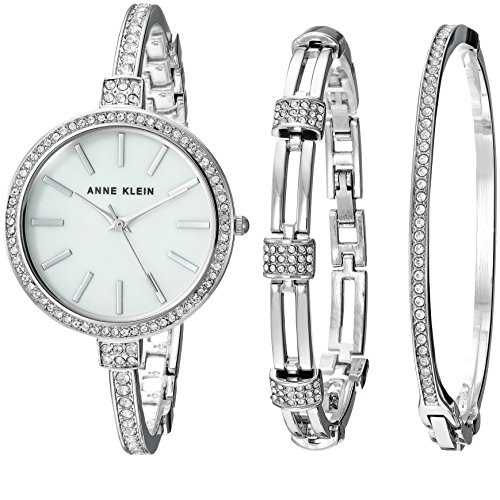 Anne Klein Women's AK/2847SVST Swarovski Crystal Accented Silver-Tone Watch and Bangle Set, Only $49.99,free shipping