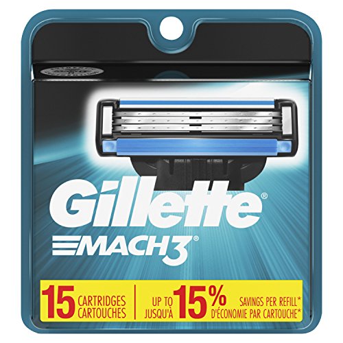Gillette吉列 Mach3 Base剃须刀头15支装，原价$36.81，现点击voupon后仅售 $16.99