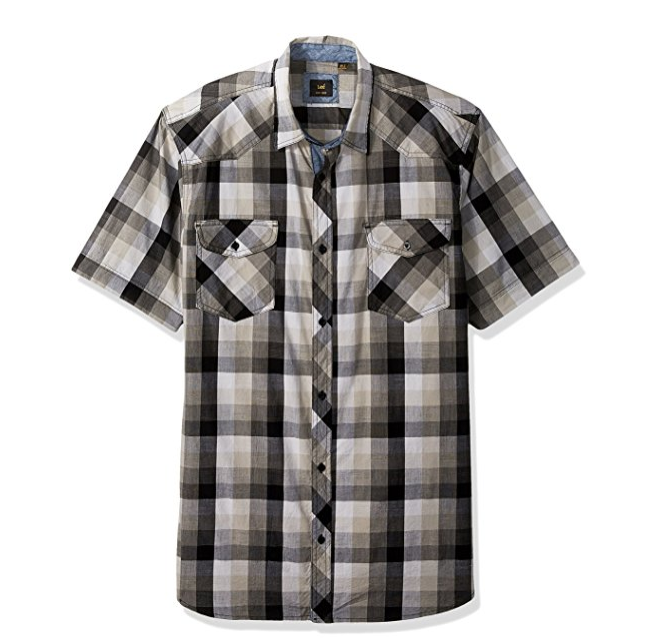 LEE Men's Short Sleeve Button Down Plaid Shirt only $15