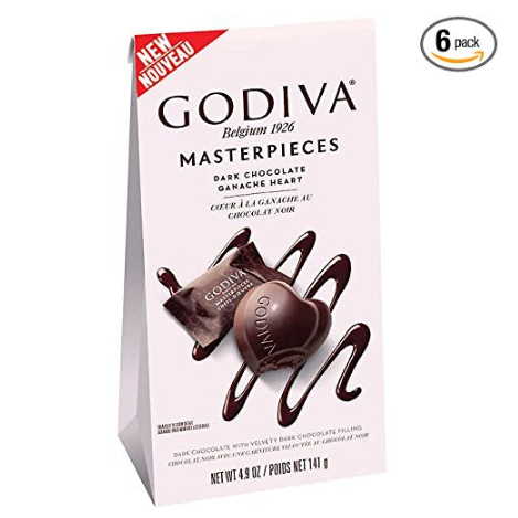 Godiva 心形黑巧克力 6袋，4.9盎司/每袋，仅售$17.88