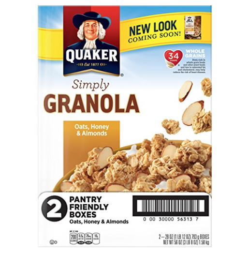 Quaker Simply 蜂蜜杏仁口味燕麥營養早餐 2袋裝 ，現點擊coupon后僅售$6.54，免運費！