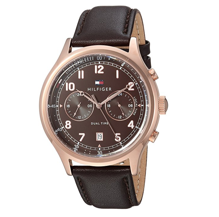 Tommy Hilfiger Men's 'SPORT' Quartz Gold and Leather Casual Watch, Color:Brown (Model: 1791387) only $84.34