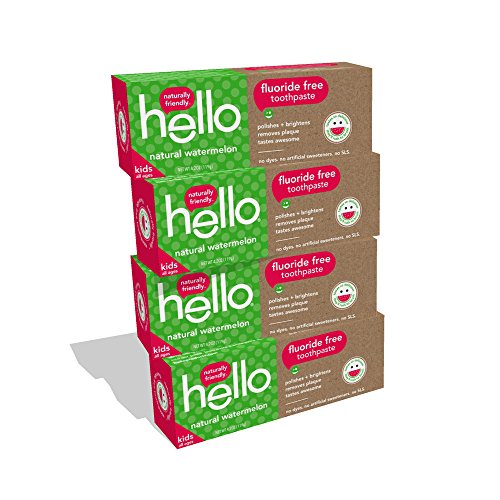 Hello Oral Care Fluoride Free Toothpaste for Kids 3 Months+, Natural Watermelon, 4 Count, Only $11.97