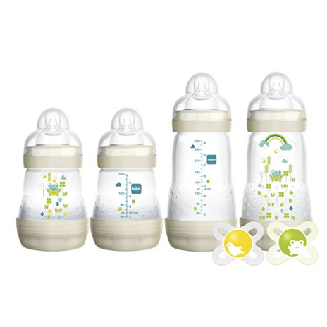 MAM Newborn Bottle Feeding Set - 4 Anti-Colic Bottles & 2 Newborn Pacifiers - Ivory Color $17.88
