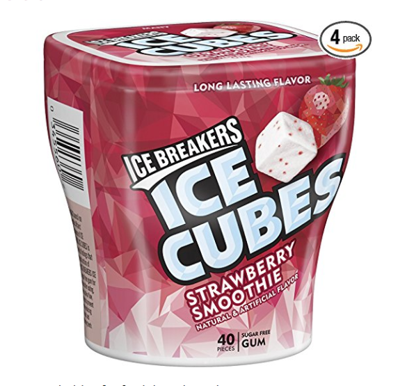 ICE BREAKERS ICE CUBES Chewing Gum, Strawberry Smoothie Flavor, Sugar Free, 40 Piece Cube Pack Container (Count of 4), Only $11.85, You Save (%)