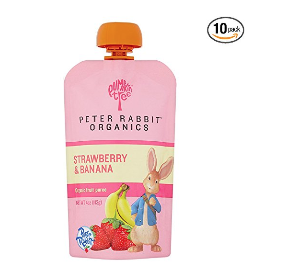 Peter Rabbit Organics, Organic Strawberry and Banana 100% Pure Fruit Snack, 4.0-Ounces Pouches, (Pack of 10) only $9.61