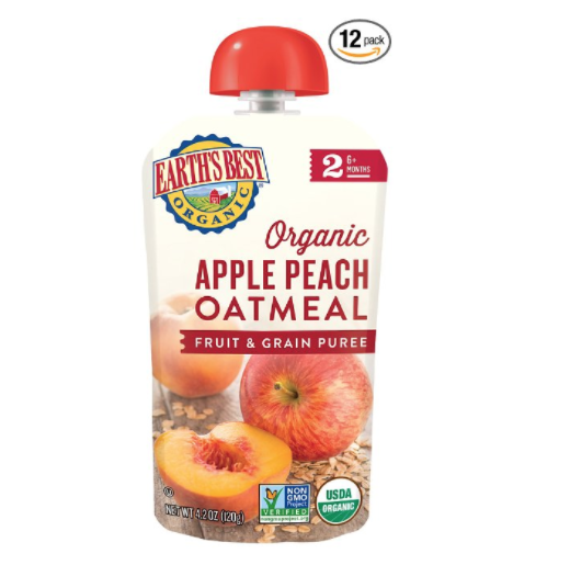 Earth's Best Organic Stage 2, Apple, Peach, Oatmeal,Fruit and grain 4.2 Ounce Pouch (Pack of 12) (Packaging May Vary) only $8.60