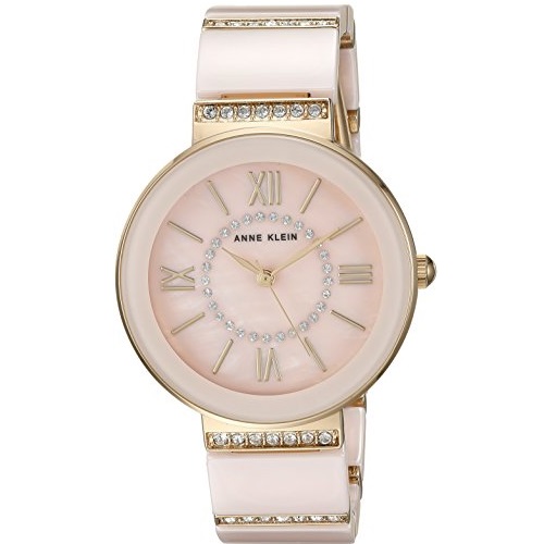 Anne Klein Women's AK/2832LPGB Swarovski Crystal Accented Gold-Tone and Light Pink Ceramic Bracelet Watch, Only $39.99,free shipping