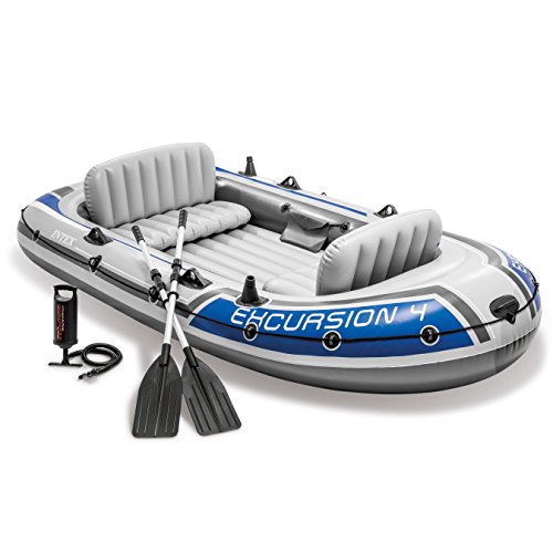 Intex Excursion 4, 4-Person Inflatable Boat Set with Aluminum Oars and High Output Air Pump (Latest Model), Only $101.79, free shipping