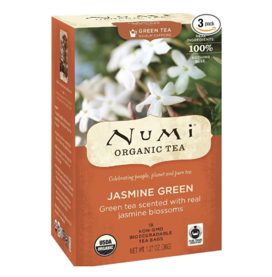 Numi Organic Tea Jasmine Green, Full Leaf Green Tea, 18 Count non-GMO Tea Bags (Packaging May Vary) (Pack of 3) only $9.18