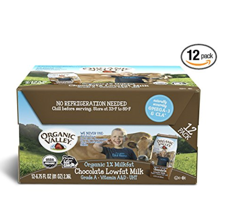 Organic Valley, Organic Milk Boxes, Organic 1% Lowfat Chocolate Milk, 6.75 Ounces (Pack of 12)  only $15.19